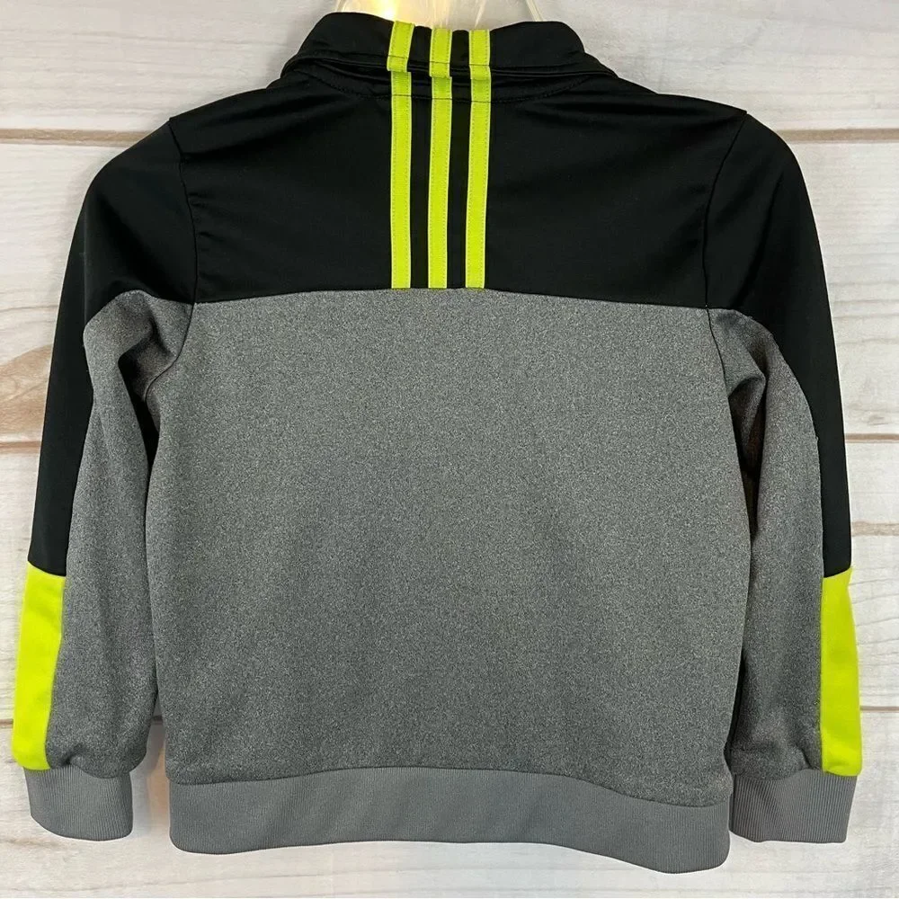 Boys Adidas Fleece Zip Up Gray, Black & Neon Green Track Jacket Small Pockets